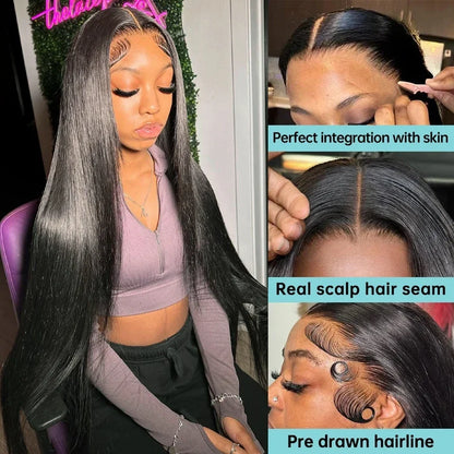30 38 Inch Bone Straight Transparent 13x6 Lace Frontal Human Hair Wigs 180 Density Brazilian Remy 13x4 Lace Front Wig For Women - Glo Shop