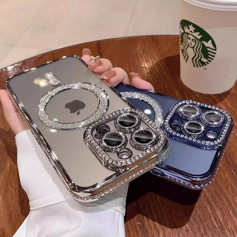 New Crystal Diamond Clear Case For iPhone 16 15 11 12 13 14 Pro Max Plus Bling Sparkly Magsafe Magnetic Wireless Charging Cover - Glo Shop