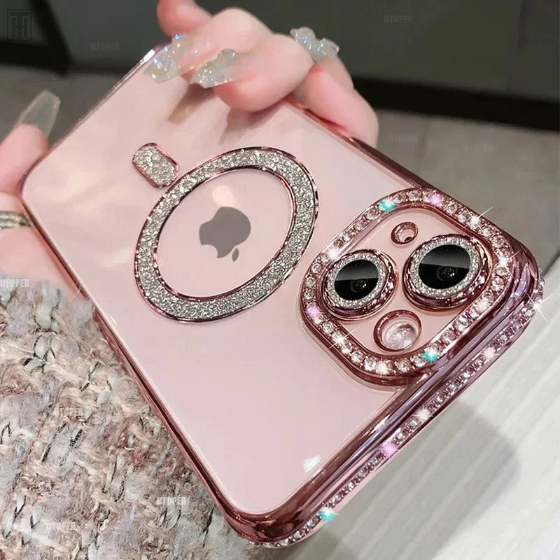New Crystal Diamond Clear Case For iPhone 16 15 11 12 13 14 Pro Max Plus Bling Sparkly Magsafe Magnetic Wireless Charging Cover - Glo Shop