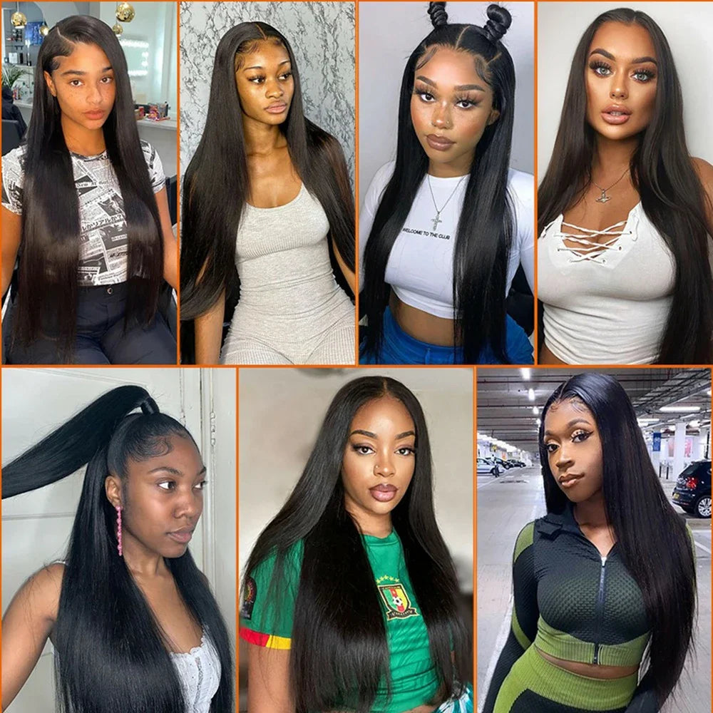 30 38 Inch Bone Straight Transparent 13x6 Lace Frontal Human Hair Wigs 180 Density Brazilian Remy 13x4 Lace Front Wig For Women - Glo Shop