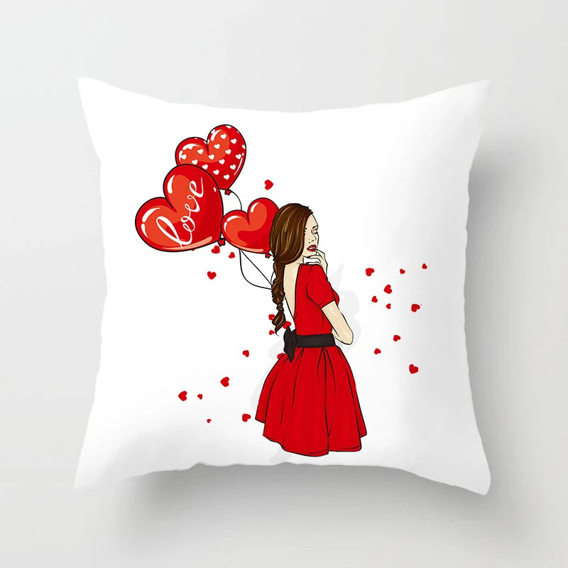 Valentines Day Decoration Pillowcase Sofa Cushion Case Bed Pillow Cover Home Decor Car Cushion Cover Kiss Throw Pillow Case 45cm