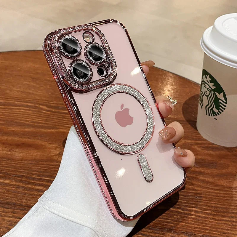 New Crystal Diamond Clear Case For iPhone 16 15 11 12 13 14 Pro Max Plus Bling Sparkly Magsafe Magnetic Wireless Charging Cover - Glo Shop