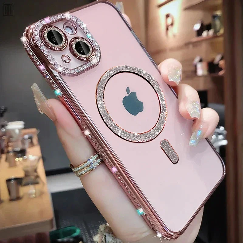 New Crystal Diamond Clear Case For iPhone 16 15 11 12 13 14 Pro Max Plus Bling Sparkly Magsafe Magnetic Wireless Charging Cover - Glo Shop