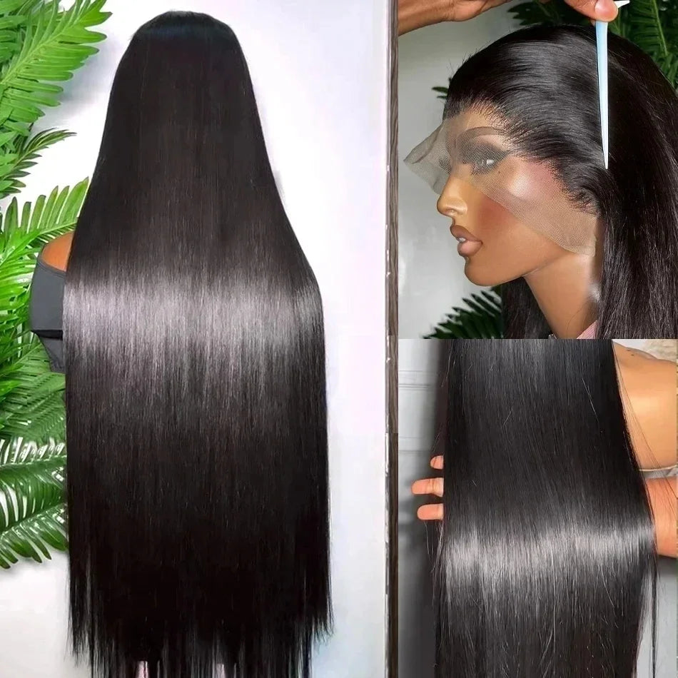 30 38 Inch Bone Straight Transparent 13x6 Lace Frontal Human Hair Wigs 180 Density Brazilian Remy 13x4 Lace Front Wig For Women - Glo Shop